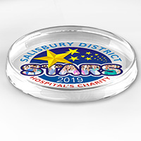 8508S (Screen Print), 8508P (4Color Process)-Prestige Round Glass Paperweight - 2 7/8” L x 2 7/8” W x 3/4”H